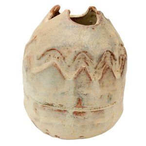 Pottery Vase Sculpture OOAK Signed Art Vessel Vintage 6 Inch Neutral Beige Tan